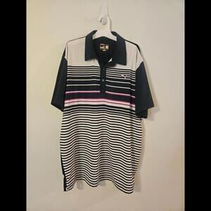Puma Navy and White Striped Polo T-Shirt Men's XL